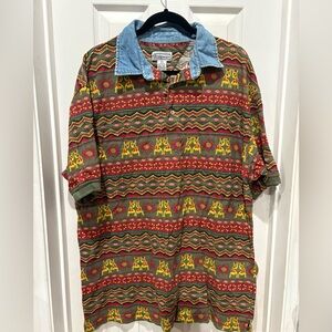 Bridgewater Vibrant Red and Green Casual Button Down Shirt with Geometric Patter